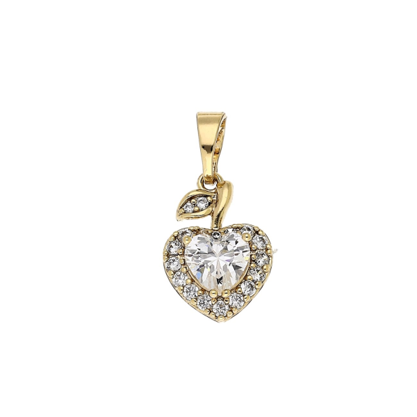 Pandantiv elegant placat cu aur 14K, 21/10 mm, model inimă cu briliant, Noem®
