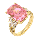 Inel luxury placat cu aur 14K, 14 mm, model cu diamant roz, mărimea 6, Noem®