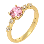 Inel elegant placat cu aur 14K, model cu briliant roz de 6 mm și zirconii albe, mărimea 8, Noem®