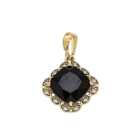 Pandantiv elegant placat cu aur 14K, 24/16 mm, model romb cu piatră neagră și cristale, Noem®
