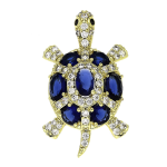Pandantiv elegant placat cu aur 14K, 32/18 mm, model broască țestoasă cu piatră albastră și cristale, Noem®