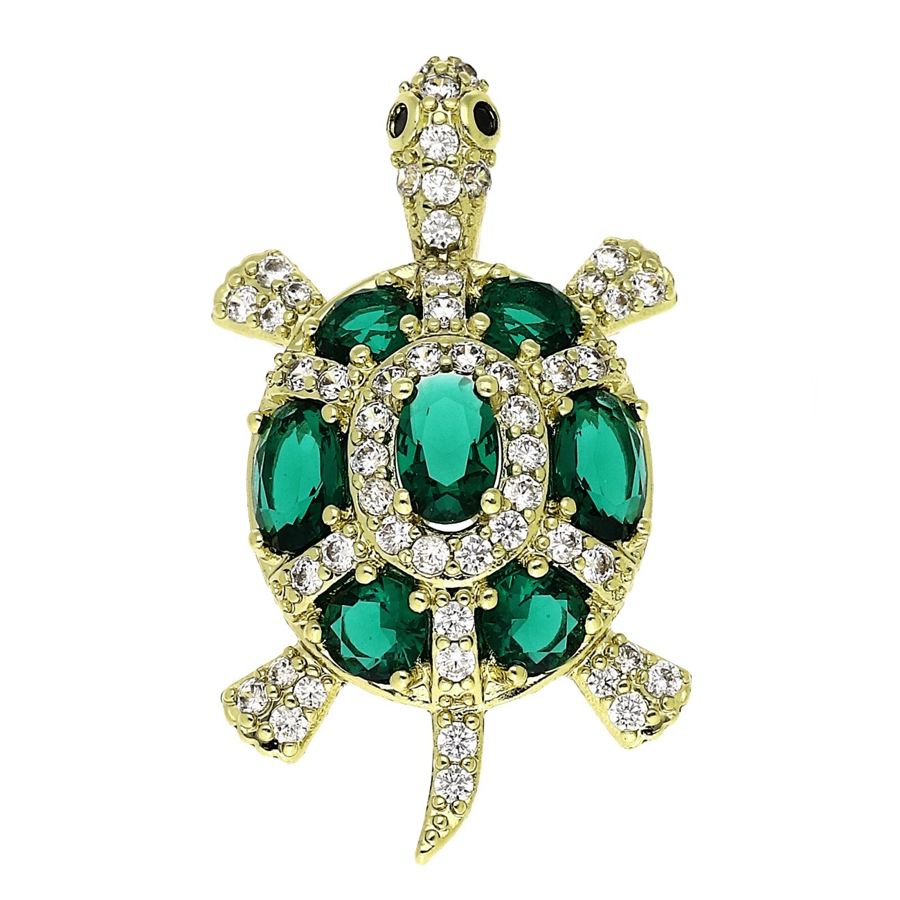89105_01 Pandantiv elegant placat cu aur 14K, 32/18 mm, model țestoasă cu pietre verzi și cristale, Noem® - imagine 1