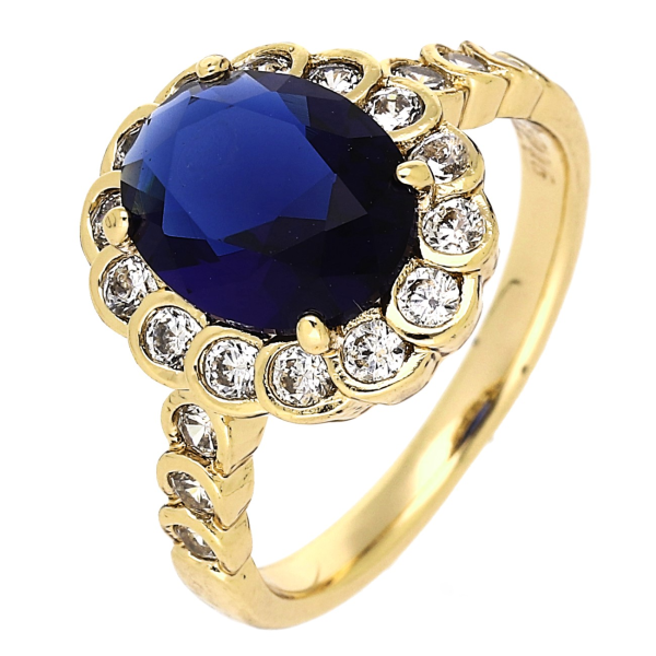 Inel elegant placat cu aur 14K, model cu piatră albastră și zirconiu alb, mărimea 8, Noem®