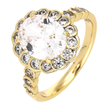 Inel elegant placat cu aur 14K, 14 mm, model cu piatră mare și cristale, mărimea 6, Noem®