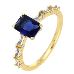Inel elegant placat cu aur 14K, model cu piatră albastră și briliant, mărimea 7, Noem®