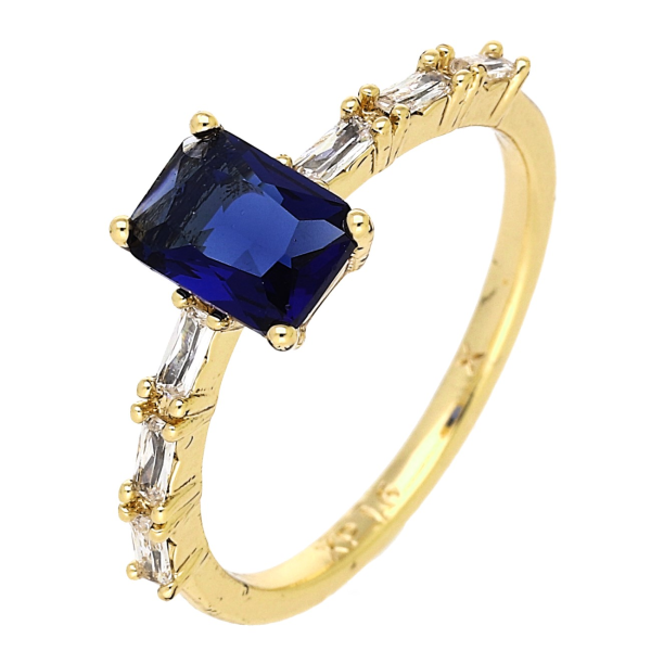 Inel elegant placat cu aur 14K, model cu piatră albastră și briliant, mărimea 8, Noem®