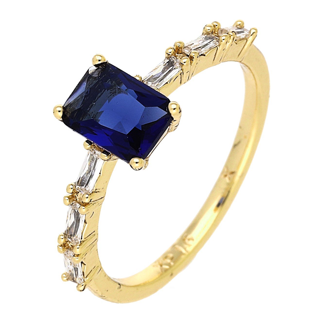 89383_01-2 Inel elegant placat cu aur 14K, model cu piatră albastră și briliant, mărimea 8, Noem® - imagine 1