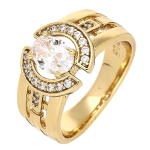 Inel elegant placat cu aur 14K, 11 mm, model briliant cu zirconiu, mărimea 10, Noem®