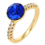 Inel elegant placat cu aur 14K, model cu cristal safir și zirconii albe, mărimea 10, Noem®