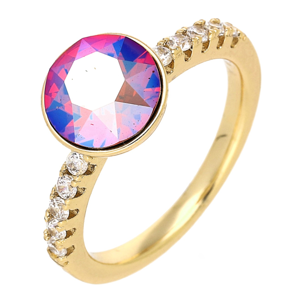 Inel elegant placat cu aur 14K, model cu cristal volcano și zirconii albe, mărimea 6, Noem®