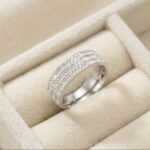 Inel luxury placat cu aur 14K, 6 mm, design cu randuri multiple de zirconiu albe, mărimea 10, Noem®