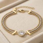 Brățară elegantă placată cu aur 14K, 18+3 cm, model cu cristale, Noem®