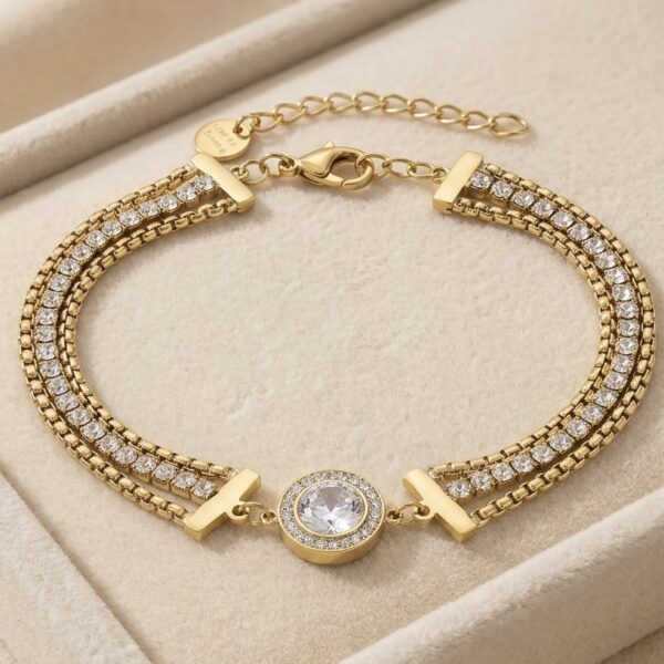 Brățară elegantă placată cu aur 14K, 18+3 cm, model cu cristale, Noem®