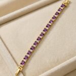 Brățară elegantă placată cu aur 14K, 19-17 cm, model cu ametist și diamante, Noem®