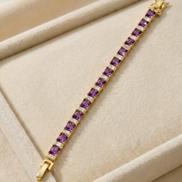 Brățară elegantă placată cu aur 14K, 19-17 cm, model cu ametist și diamante, Noem®