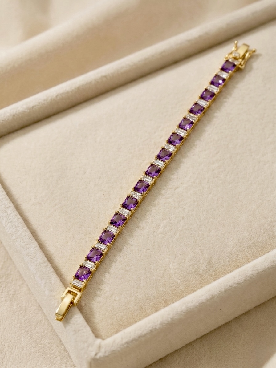 IMG_0757 Brățară elegantă placată cu aur 14K, 19-17 cm, model cu ametist și diamante, Noem® - imagine 1