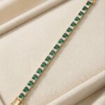 Brățară elegantă placată cu aur 14K, 19-17 cm, model cu smaralde și diamante, Noem®