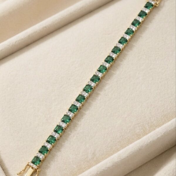 Brățară elegantă placată cu aur 14K, 19-17 cm, model cu smaralde și diamante, Noem®