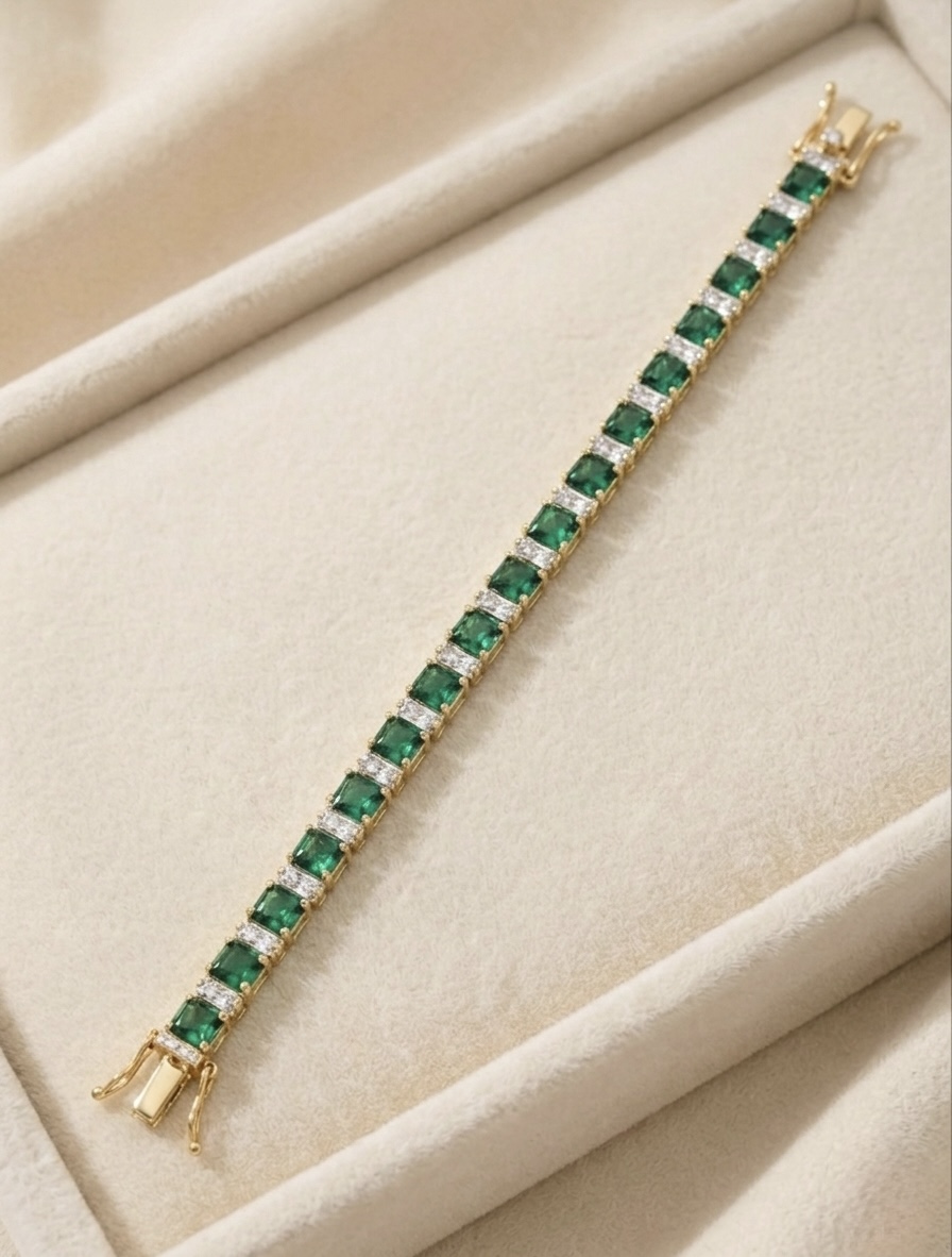 IMG_0759 Brățară elegantă placată cu aur 14K, 19-17 cm, model cu smaralde și diamante, Noem® - imagine 1