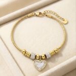 Brățară elegantă placată cu aur 14K, 17+3 cm, model cu inimă și cristale, Noem®