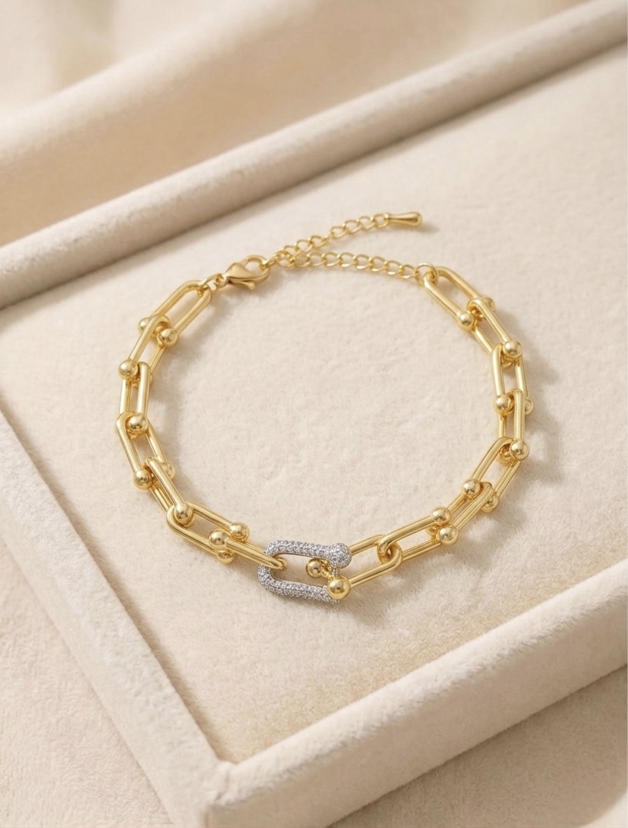 IMG_0999 Brățară cu cristale pentru femei, model zale chic, placată cu aur de 14K, Noem® - imagine 1