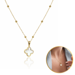 Colier placat cu aur de 14K, de damă, model minimalist cu talisman norocos din sidef, Noem® - imagine 3