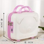 Valiză de voiaj pentru cosmetice, roz rigidă, mini geantă de mână cu cifru model ursuleț 30x16x24 cm, Noem® - imagine 2
