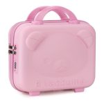 Valiză de voiaj pentru cosmetice, roz rigidă, mini geantă de mână cu cifru model ursuleț 30x16x24 cm, Noem® - imagine 3