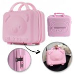 Valiză de voiaj pentru cosmetice, roz rigidă, mini geantă de mână cu cifru model ursuleț 30x16x24 cm, Noem® - imagine 7