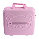 Valiză de voiaj pentru cosmetice, roz rigidă, mini geantă de mână cu cifru model ursuleț 30x16x24 cm, Noem® - imagine 8