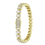 Brățară placată cu aur de 14K, model elegant de lux cu cristale mari ovale înconjurate de pietre mici sclipitoare pe întreaga circumferință, 20 cm / 9 mm, Noem® - imagine 2