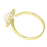 Inel elegant placat cu aur de 14K, model deosebit de tip coroană cu o perlă centrală mare cu irizații fine de sidef înconjurată de cristale rotunde strălucitoare, 11 mm, marimea 6, Noem® - imagine 2