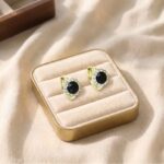 Cercei eleganți placați cu aur 14K, 13/9 mm, model markiz cu piatră neagră și cristale, Noem®
