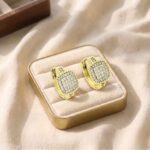 Cercei eleganți placați cu aur 14K, 15/10 mm, model cu briliant, Noem®
