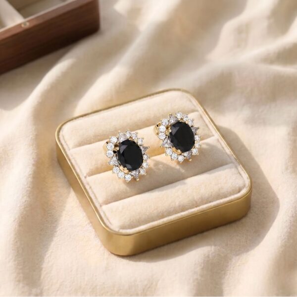 Cercei eleganți placați cu aur 14K, 17/16 mm, model marquise cu diamant negru, Noem®