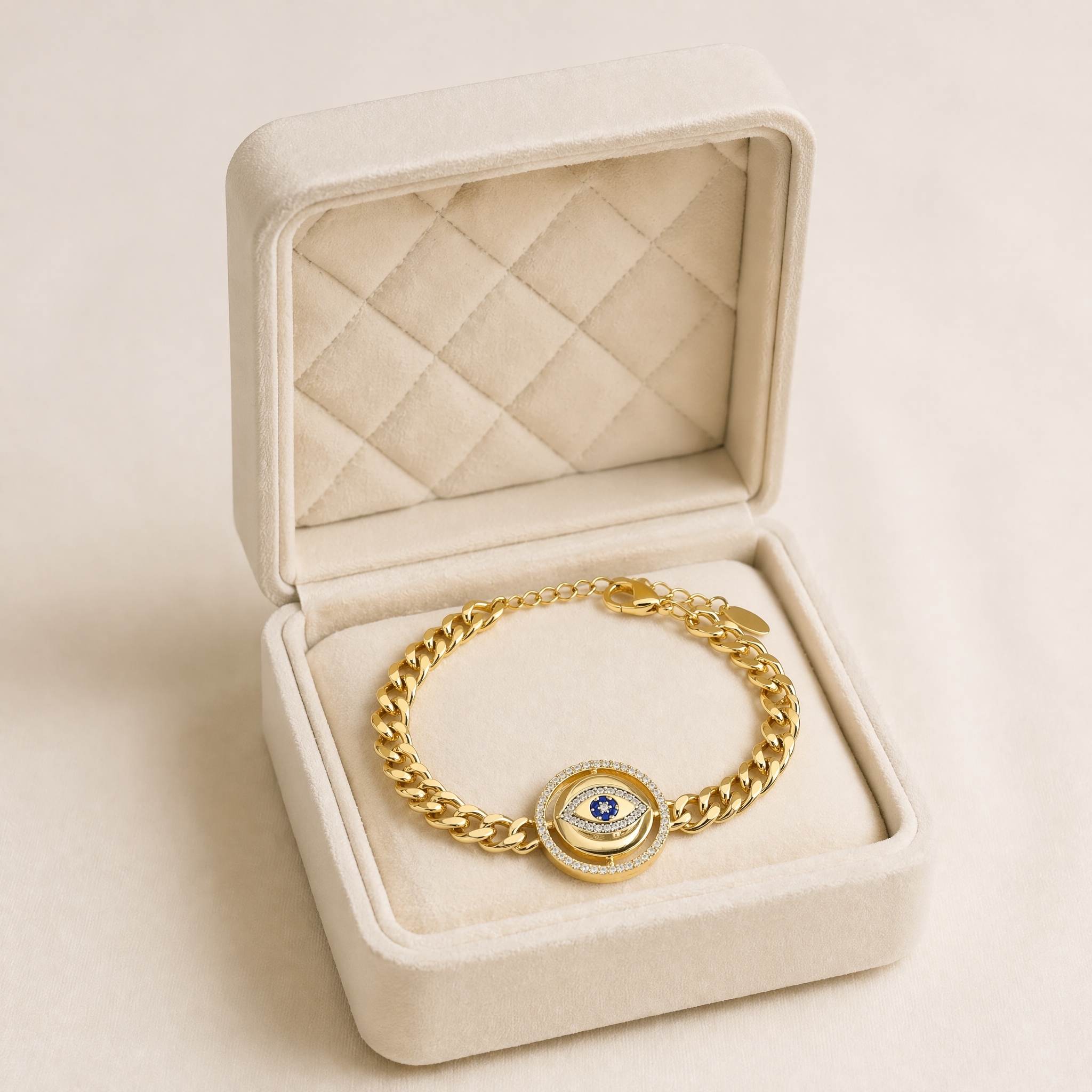 b15_cuban_pandantiv_2 Brățară statement placată cu aur 14K, model zale curbate cu talisman ochi și cristale,18+5 cm, Noem® - imagine 1