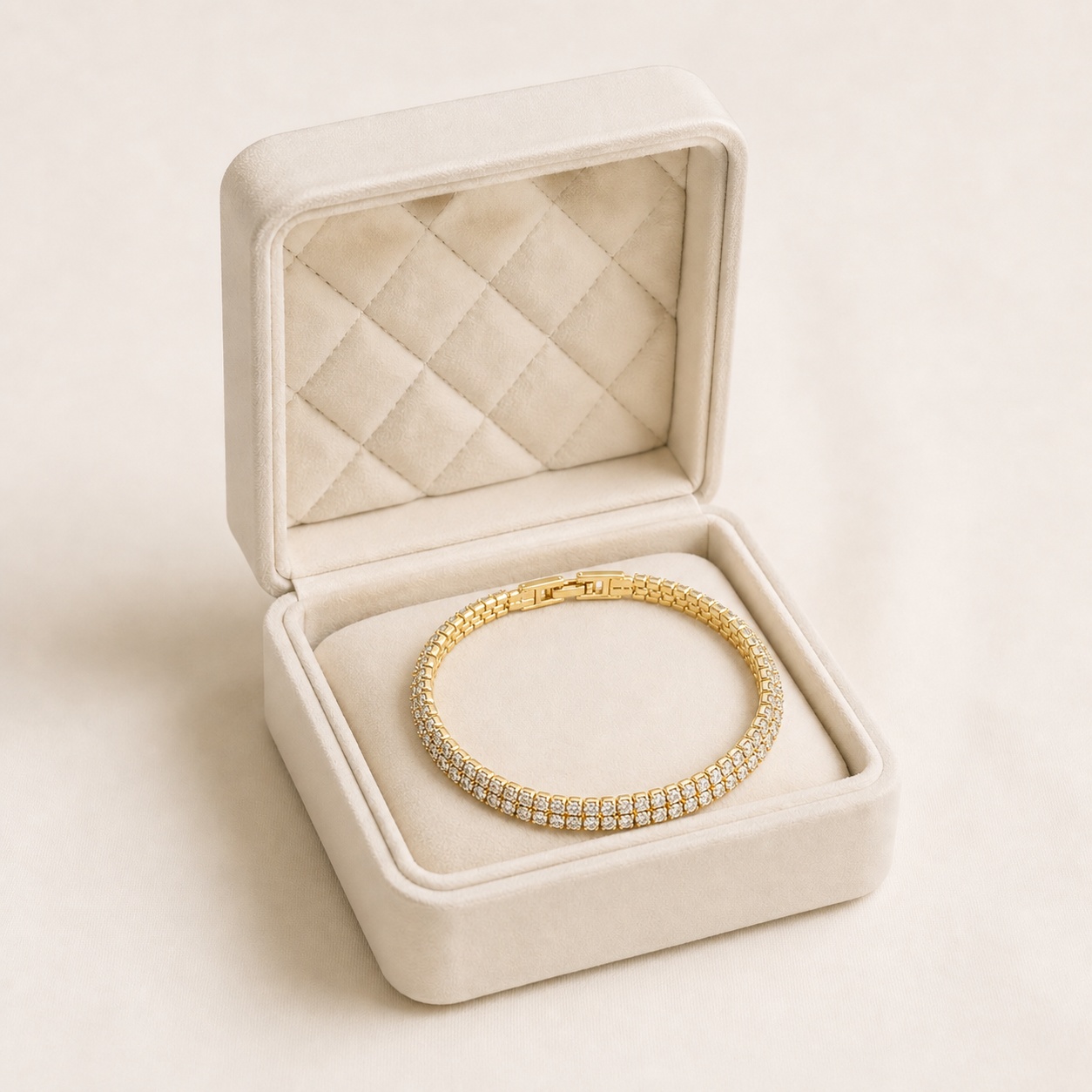 b17_doua_randuri_pietre_2 Brățară Tennis placată cu aur 14K, 4 mm, model elegant cu două rânduri de cristale strălucitoare, 16.5-19 cm, Noem® - imagine 1