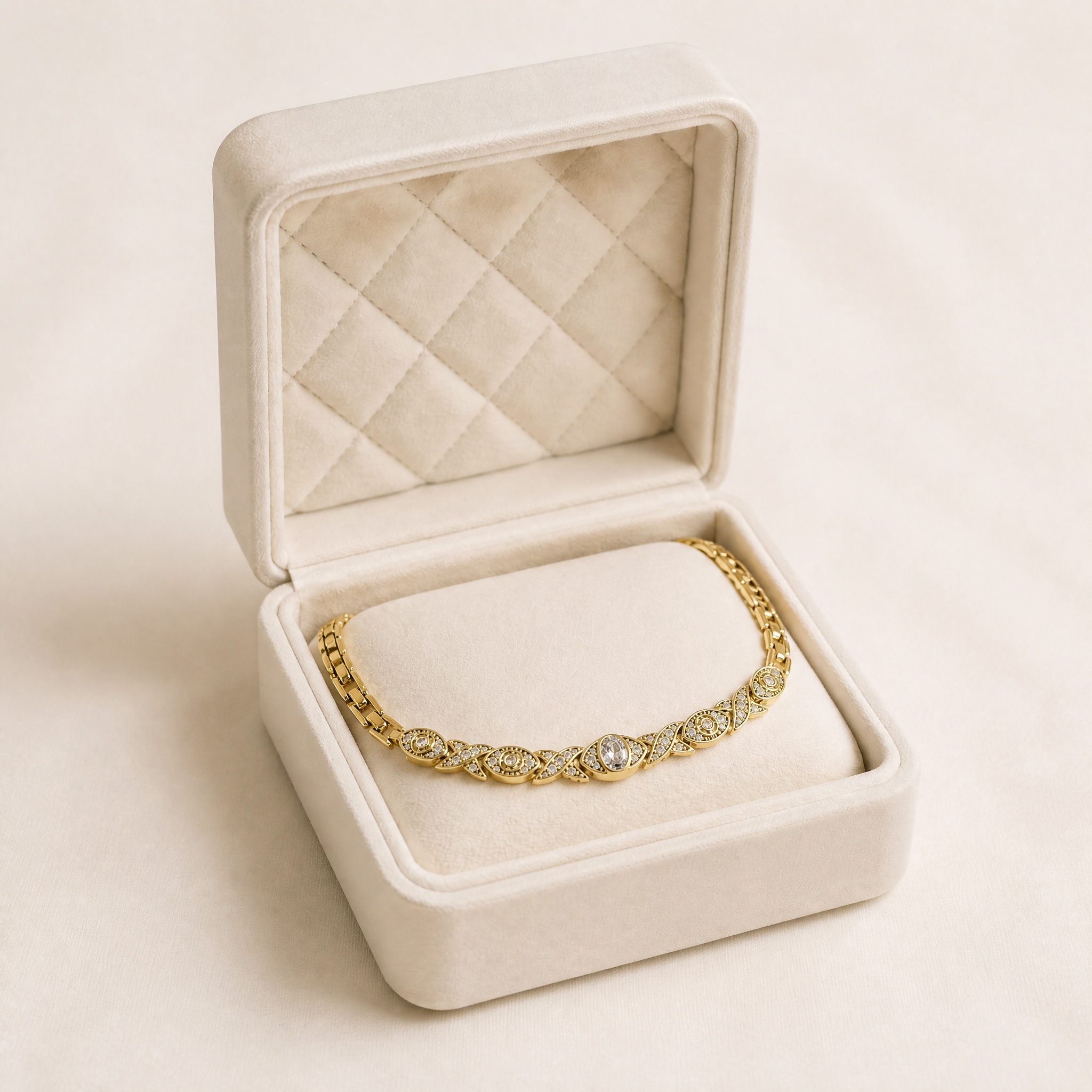 b34_chain_decorativ_2 Brățară statement placată cu aur 14K, design vintage de lux cu zale dreptunghiulare și zirconiu, 17-19 cm, 7 mm, Noem® - imagine 1