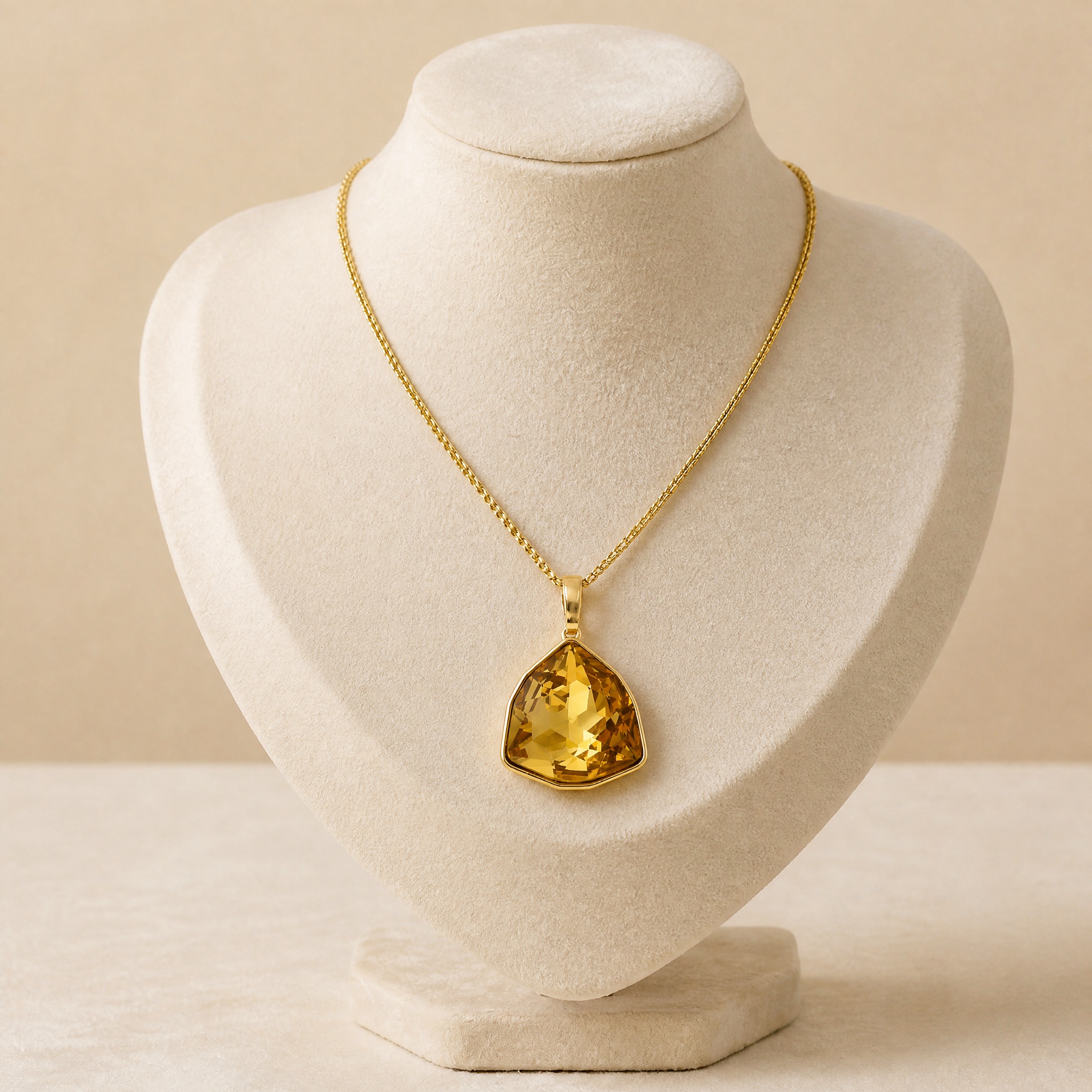 colier_cristal_chihlimbar_bust1_2 Colier delicat placat cu aur de 14K, model statement discret cu cristal central sclipitor nuanță miere și tăieturi premium ideale pentru evidențierea decolteului, 40+5 cm, Noem® - imagine 1
