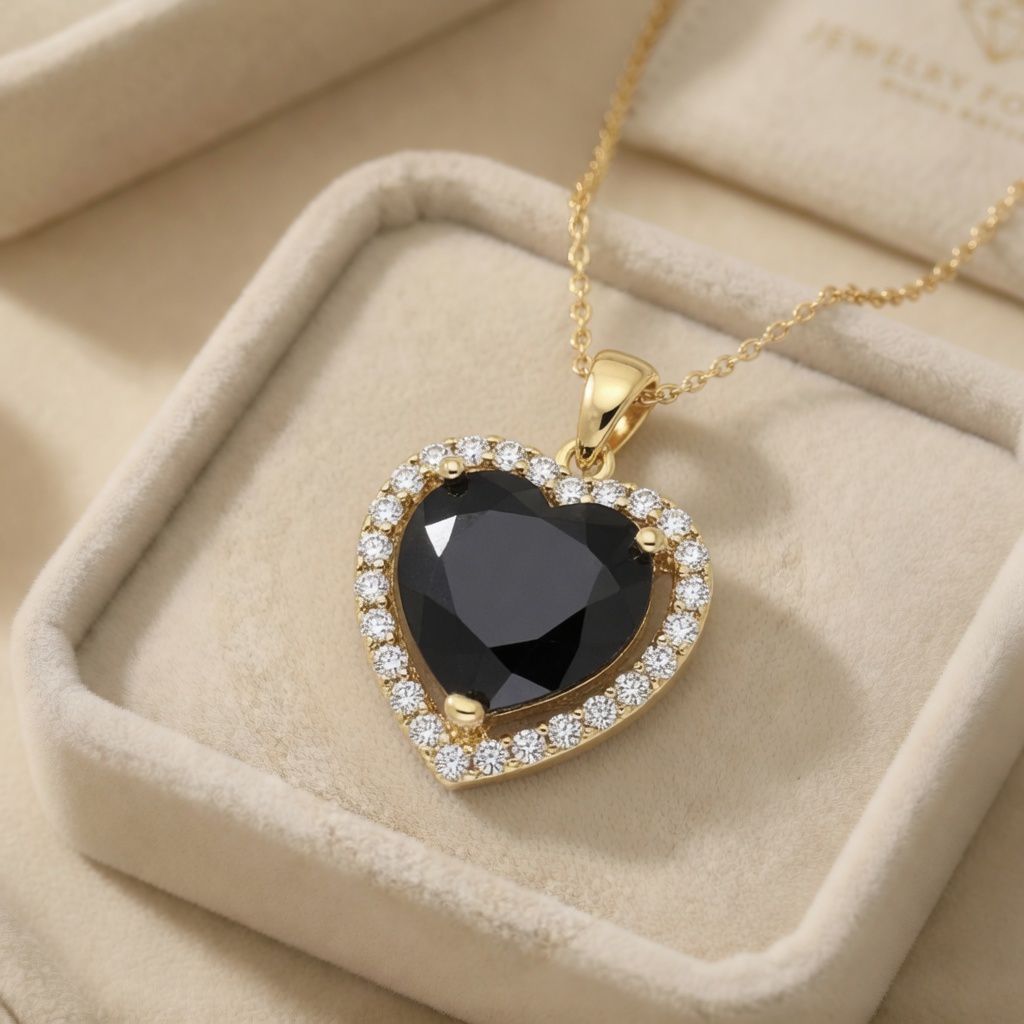fdg Pandantiv elegant placat cu aur 14K, 19/12 mm, model inimă cu piatră și cristale, Noem® - imagine 1