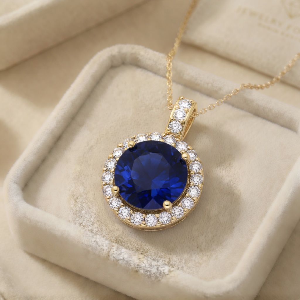 k; Pandantiv elegant placat cu aur 14K, 23/14 mm, model cu piatră albastră și cristale, Noem® - imagine 1