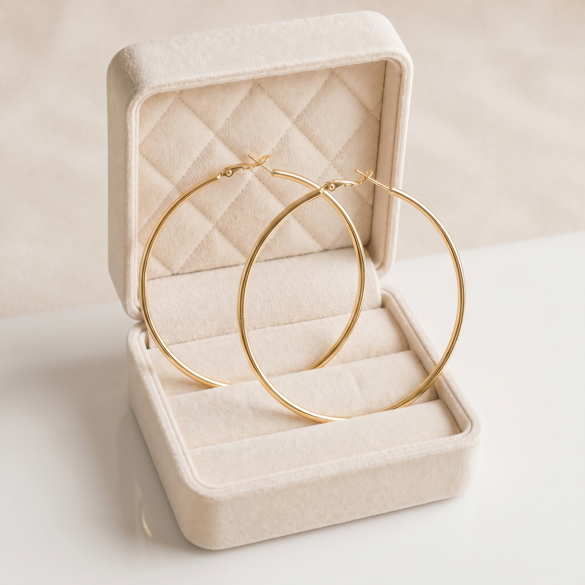 noem_cercei_simpli_subtiri_cutie_1 Cercei rotunzi mari creole placați cu aur de 14K, model rotund ,circumferinta 6 cm, Noem® - imagine 1