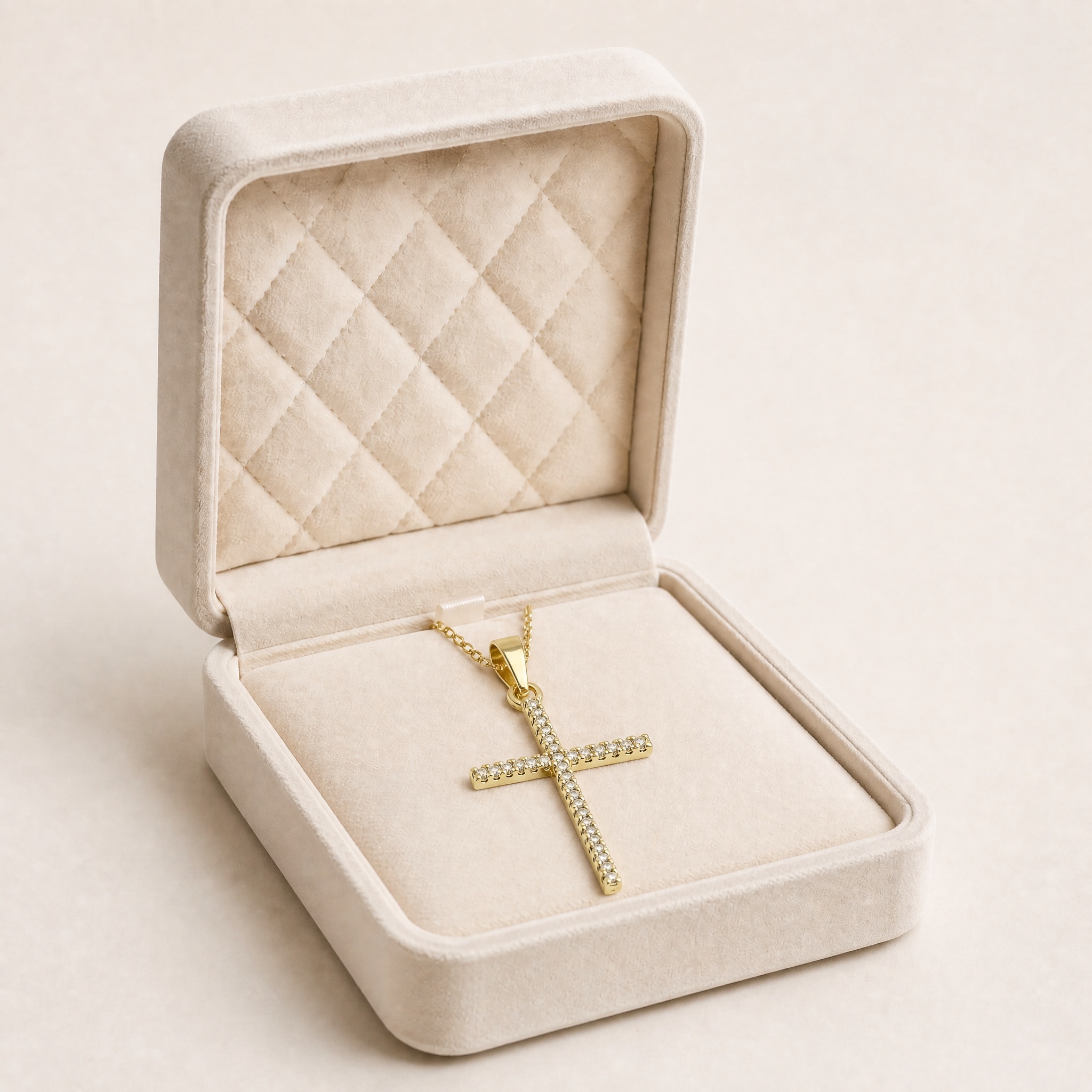 noem_v3_p3_cruce_zirconii_2 Pandantiv placat cu aur de 14K, model elegant în formă de cruce fină încrustată în întregime cu cristale rotunde strălucitoare, 35/16 mm, Noem® - imagine 1