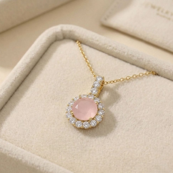 Pandantiv elegant placat cu aur 14K, 23/14 mm, model cu piatră și cristale, Noem®