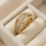 Inel elegant placat cu aur 14K, model cu rânduri de inimi cu zirconiu, mărimea 6, Noem®