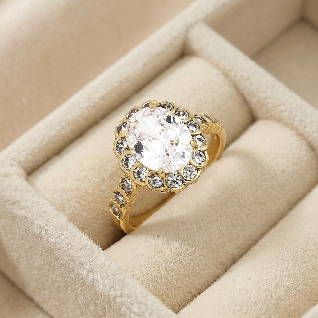 phototune.ai_1781454822 Inel elegant placat cu aur 14K, 14 mm, model cu piatră mare și cristale, mărimea 6, Noem® - imagine 1