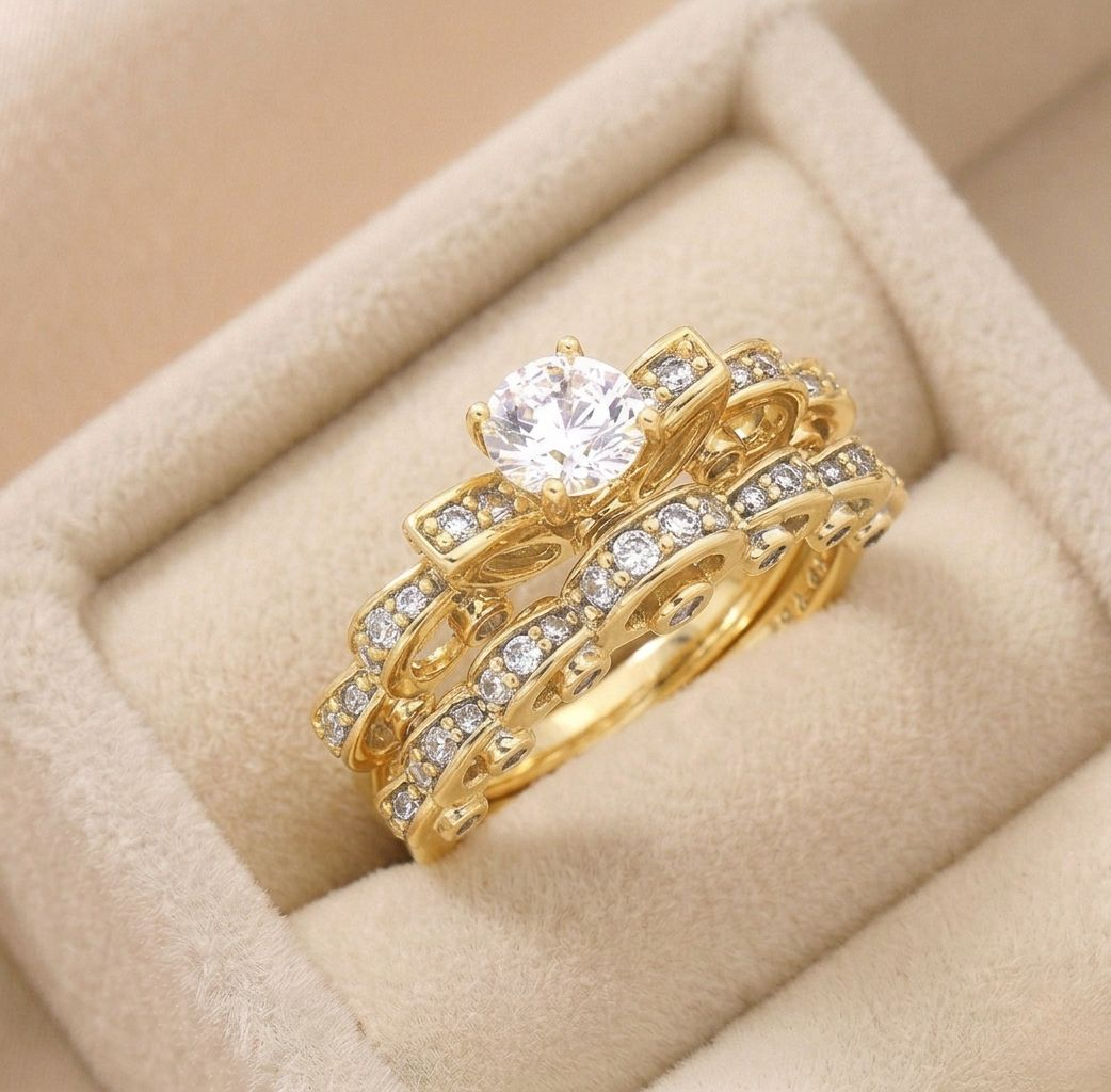 phototune.ai_1781455727 Inel luxury placat cu aur 14K, 5/4 mm, design cu zirconiu alb, Noem® - imagine 1