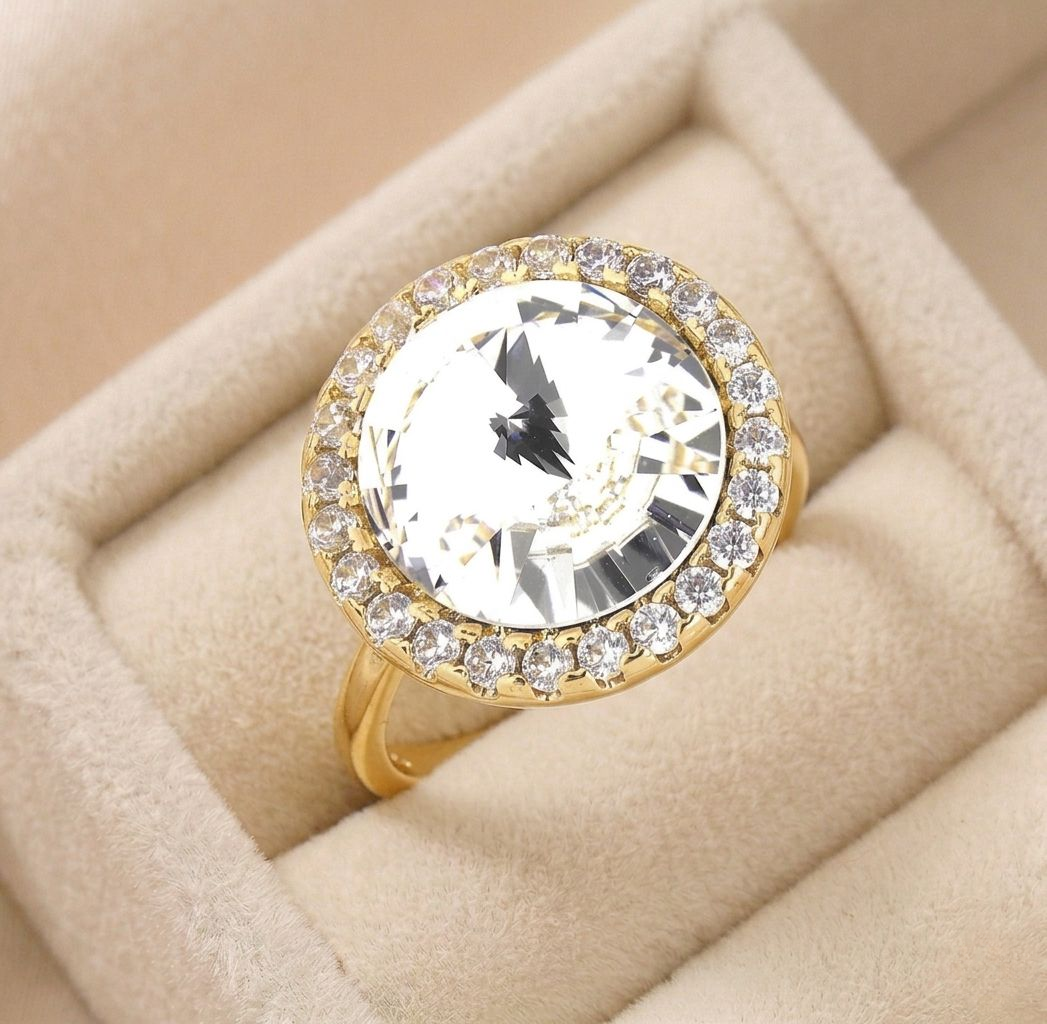 phototune.ai_1781455851 Inel elegant placat cu aur 14K, 16 mm, model cu cristal, mărimea 8, Noem® - imagine 1