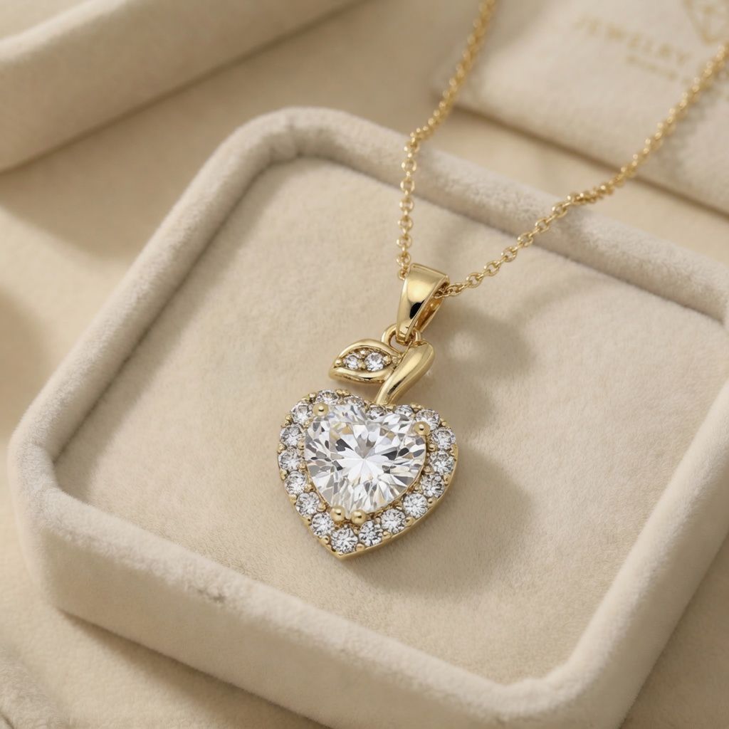 po Pandantiv elegant placat cu aur 14K, 21/10 mm, model inimă cu briliant, Noem® - imagine 1