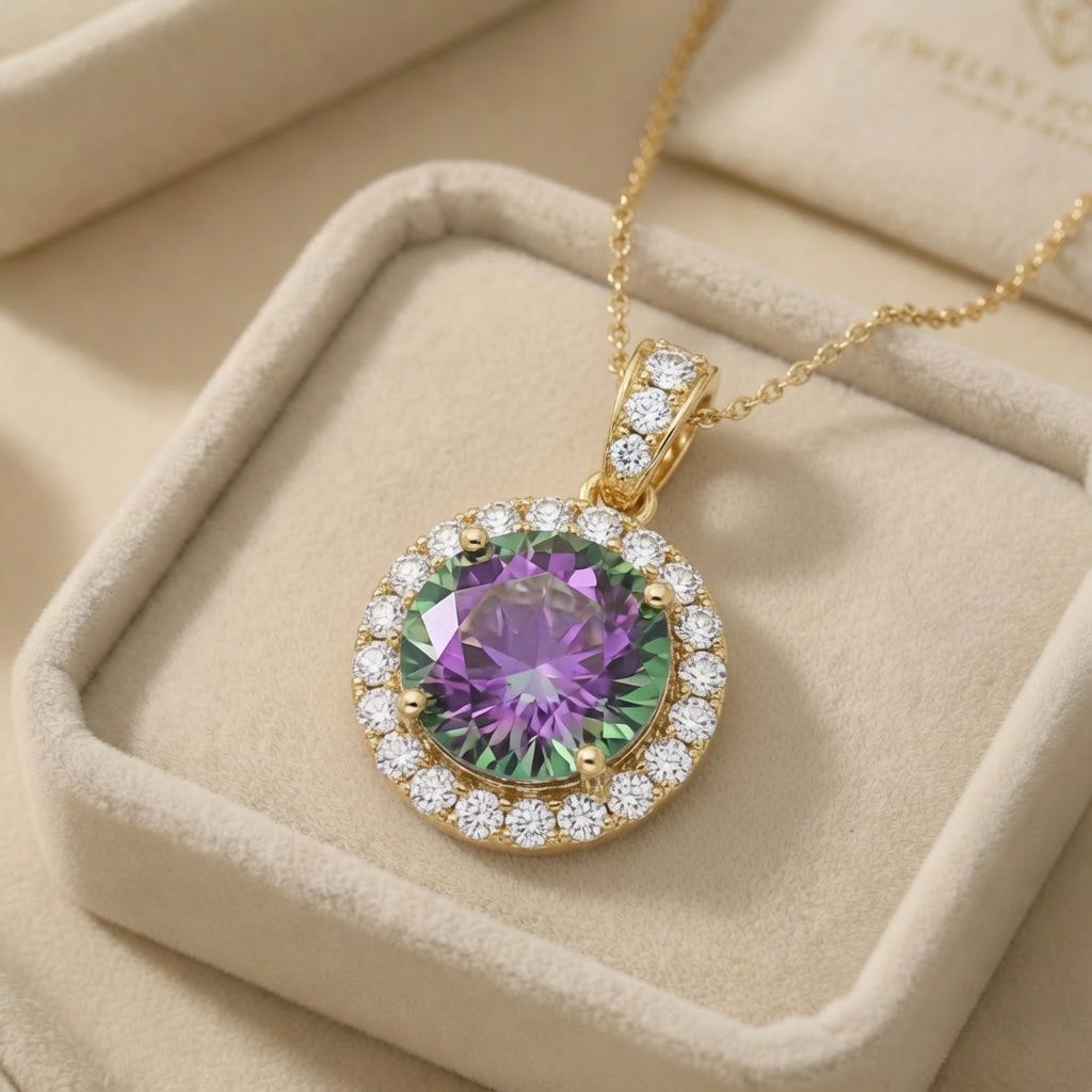 reg Pandantiv elegant placat cu aur 14K, 23/14 mm, model cu alexandrit și cristale, Noem® - imagine 1